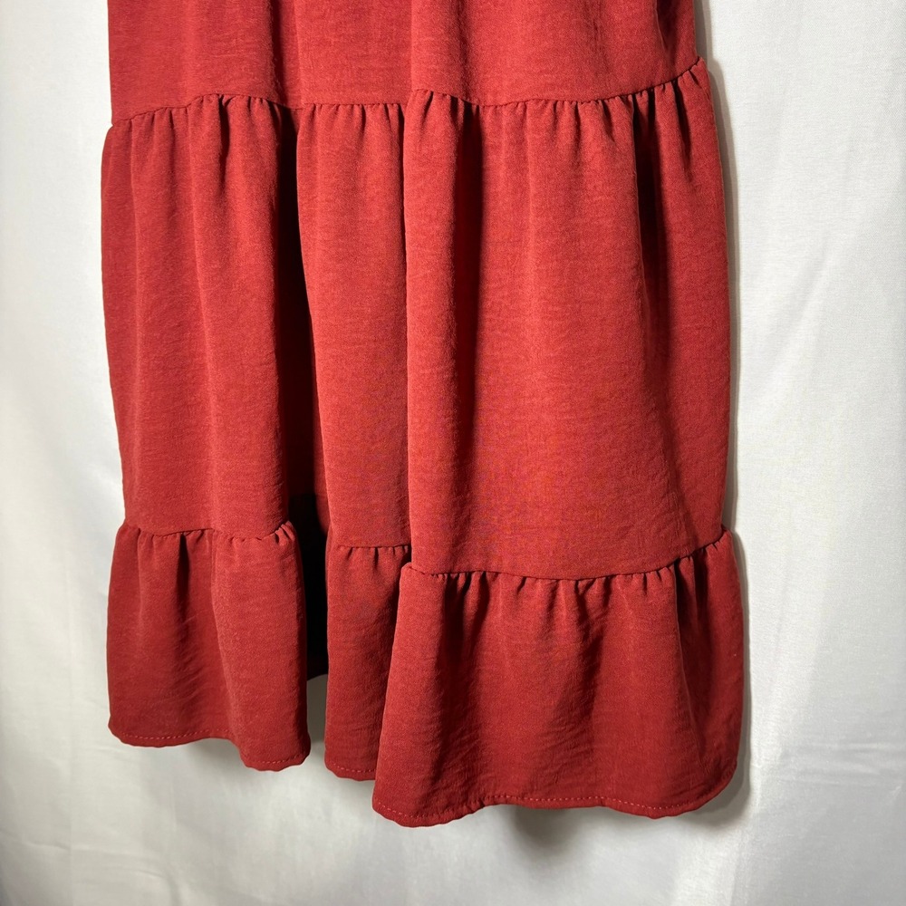 Altar'd State Rust Red Tiered Mini Dress V-Neck Tie Back Small - Picture 8 of 10
